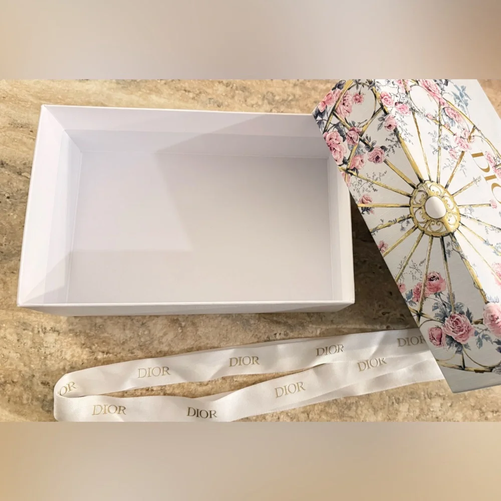 Dior Pink and Gold Floral Box with Ribbon